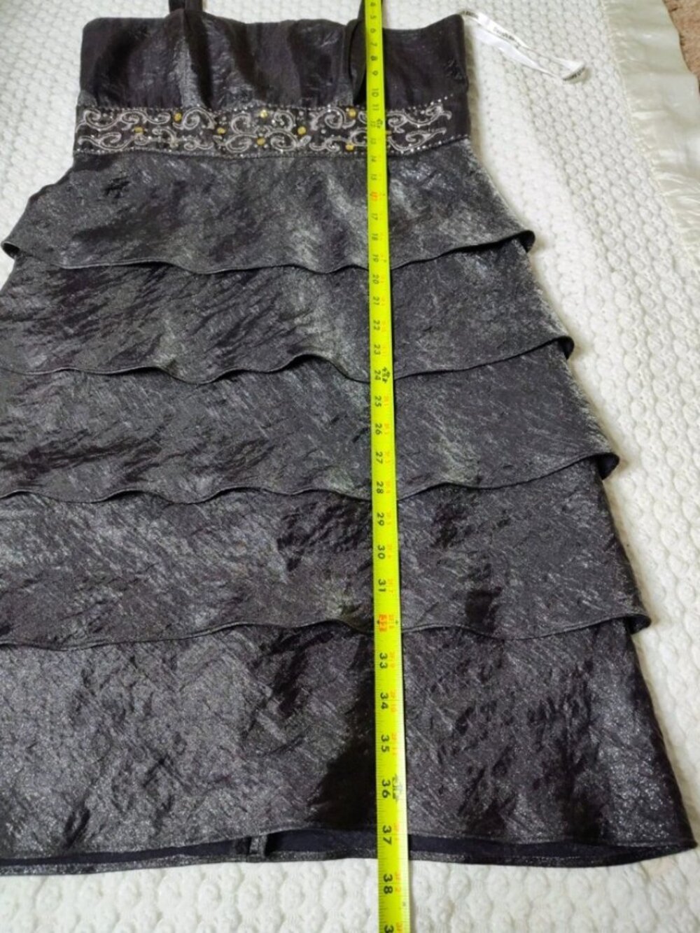 David's Bridal Hammered Shimmer Jacket Evening Dress Tiered Skirt Size 10 - Picture 12 of 16